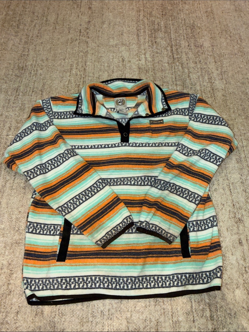Striped Pullover Fleece Mint & Orange
